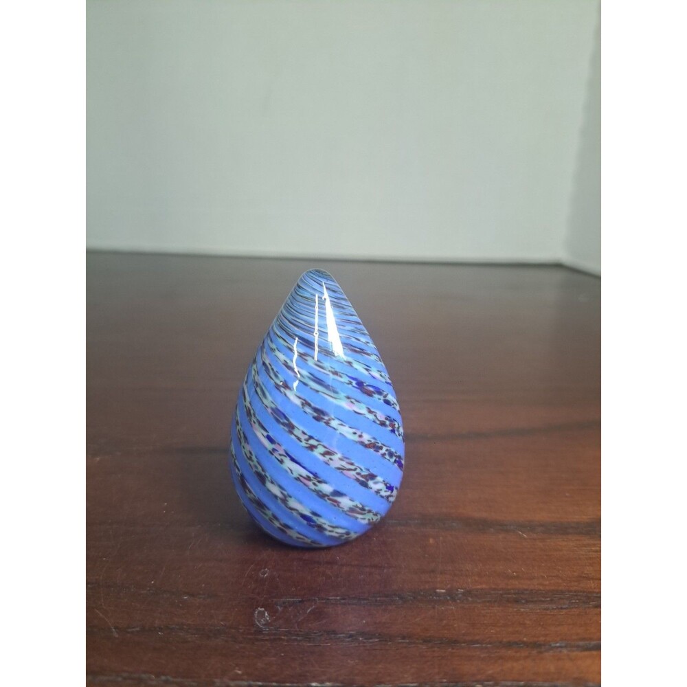 Vintage Studio Glass Art Glass Blue Swirl Teardrop Pocket Weight